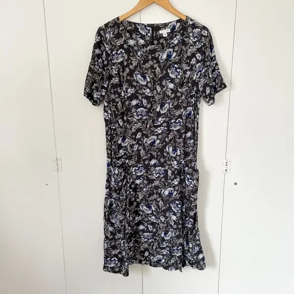 navy blue midi dress for women Dark Blue High Neck Ruffle Tiered A-Line Midi Dress